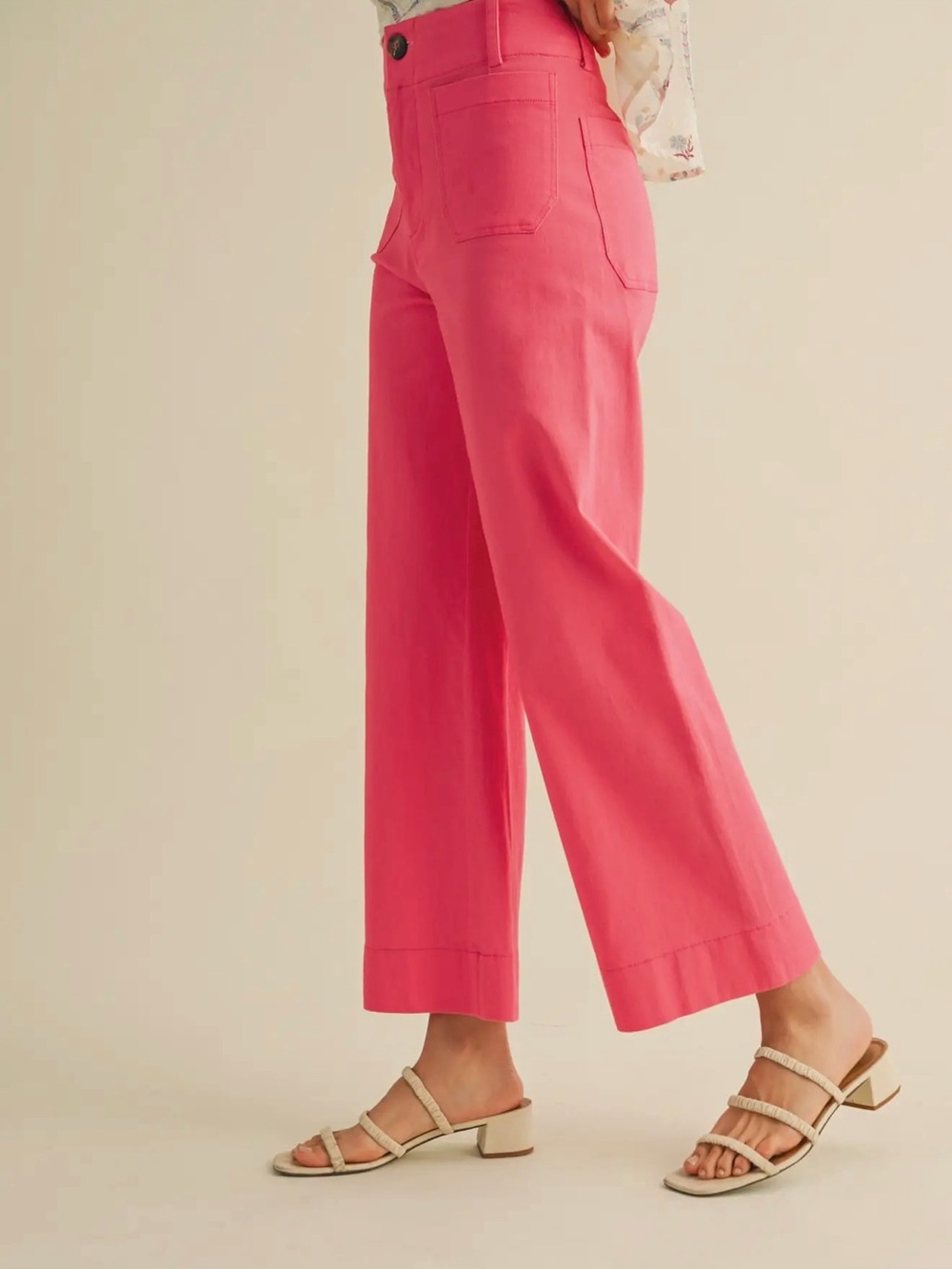 High-Rise Cropped Wide-Leg Jeans in Bright Pink - Picture 5 of 6